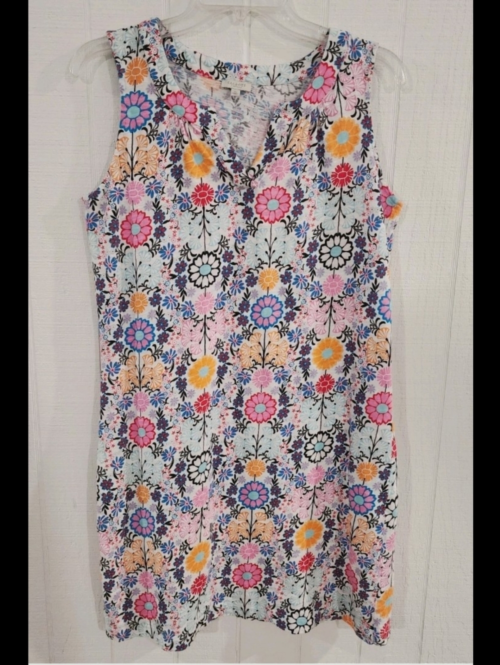 Talbots Sleeveless Dress Sz Medium Petite MP Cotton Pullover Shift Floral Print